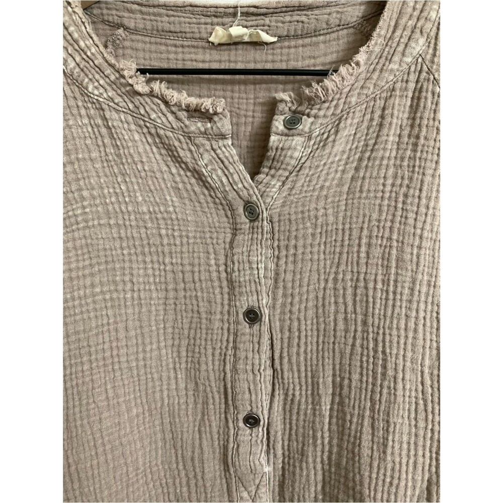 easel 100% Gauze Cotta Peasant Taupe-Like Button Henley Tunic Small - Picture 3 of 9